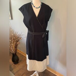 Joie Women's Mahesa Color block Cocktail Wrap Dress Size Large Navy